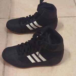 Youth Adidas Black High-Tops with White Stripes
